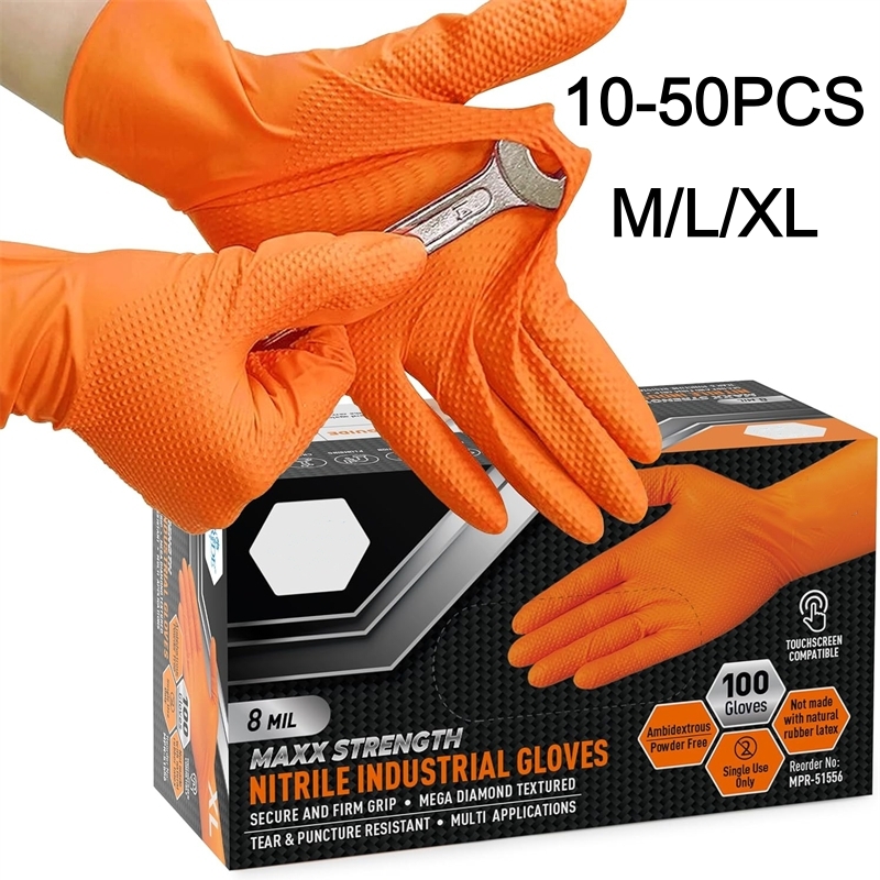 Disposable Gloves Nitrile - Luvas de nitrilo laranja resistentes descartáveis